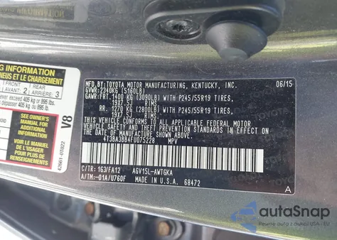 2015 Toyota Venza Le from USA, damaged, VIN 4T3BA3BB4FU075228